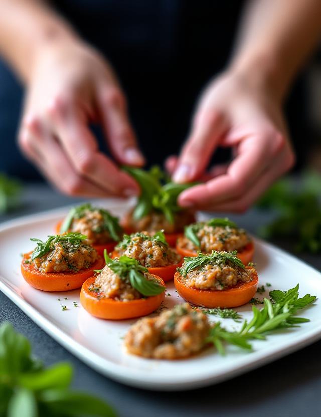 Chef che impiatta antipasti per catering